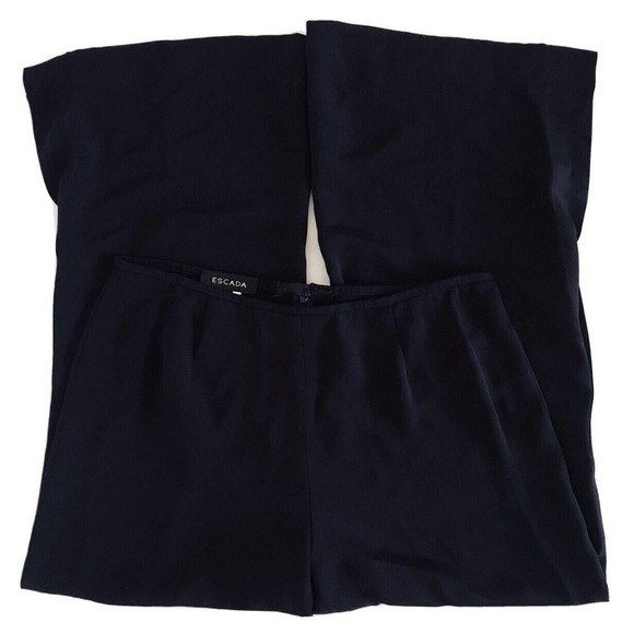 Escada | Wide Leg Slit Crop Pants Womens Size 44 Navy Blue Silk Loose Fit - Picture 1 of 12